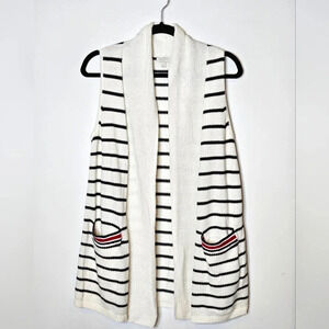 Talbots Striped Cotton‎ Knit Cardigan Vest with Pockets Womens Small